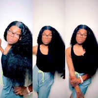 a woman in glasses is posing for a photo